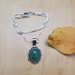 SoCute925 Grüner Aventurin Halsketten-Anhänger mit Silber Box-Kette 18&quot; | Sterling Silber Halskette | Aventurin Schmuck Made in USA
