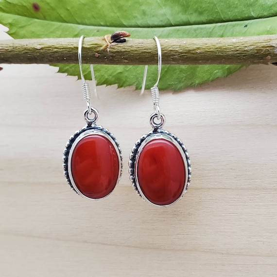 Sterling Silver Red Coral Teardrop Earrings Sterling Silver Red Coral Teardrop Earrings