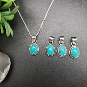 STN #246 | Small Dainty Blue Turquoise Necklace Pendant With Options of Silver Chain | 925 Silver Turquoise Southwestern Pendant Necklace