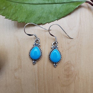 SoCute925 Blue Turquoise Teardrop Earrings Blue Turquoise Dangle Earrings Sterling Silver image 3