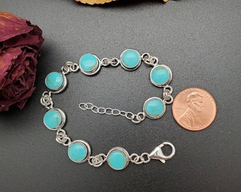 SoCute925 Kingman turkos armband | Litet armband med 8 turkosa länkar | Turkos smycken i sterlingsilver | Sydvästligt armband tillverkat i USA