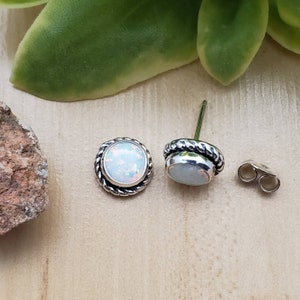 SoCute925 White Opal Studs | Small Opal Stud Earrings | 925 Opal Sterling Silver Studs | Dainty Opal Studs | Minimalist Opal | Opal Jewelry