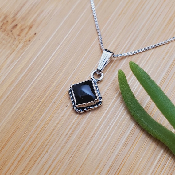 Socute925 6x6 Mm Square Black Onyx Necklace Pendant With Silver