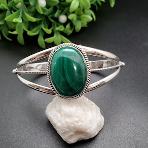 STN #C316 | Green Malachite Bracelet Cuff | Southwest Malachite Cuff Bracelet | Southwestern Sterling Silver Green Stone Cuff | Gift For Her