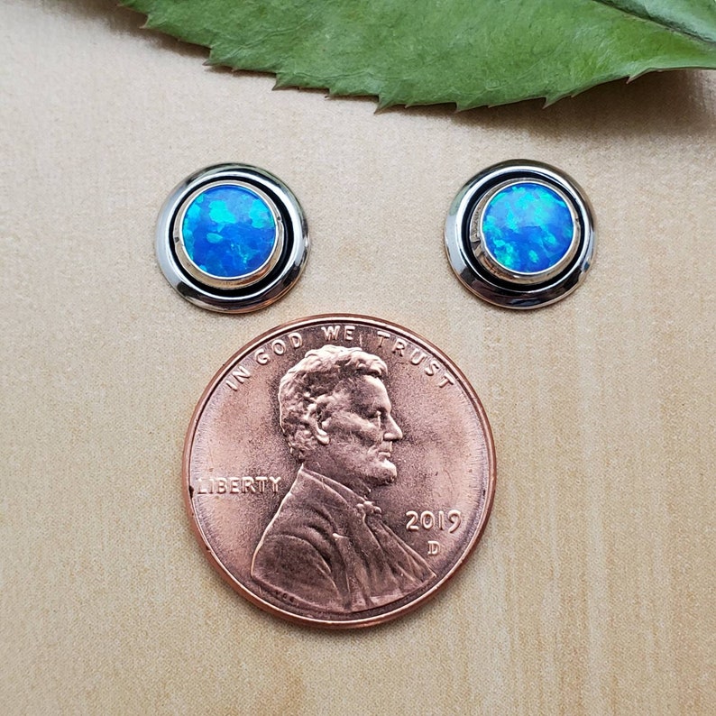 Sterling Silver Posts Blue Opal Stud Earrings SoCute925 Small Dark Blue Opal Studs Blue Opal Post Earrings Small Concho Earrings