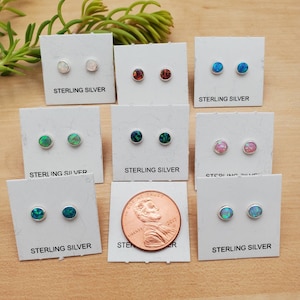 SoCute925 4mm Fire Opal Studs | 8 Color Options | Opal Earring Studs | Tiny 4mm Opal Studs | Minimalist Opal | Everyday Earrings Made in USA