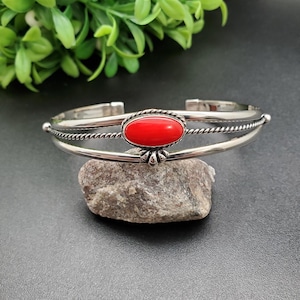STN #C334 | Southwest Red Coral Cuff Bracelet | Sterling Silver Coral Bracelet Cuff | Boho Red Coral Southwestern Jewelry | Gift For Her