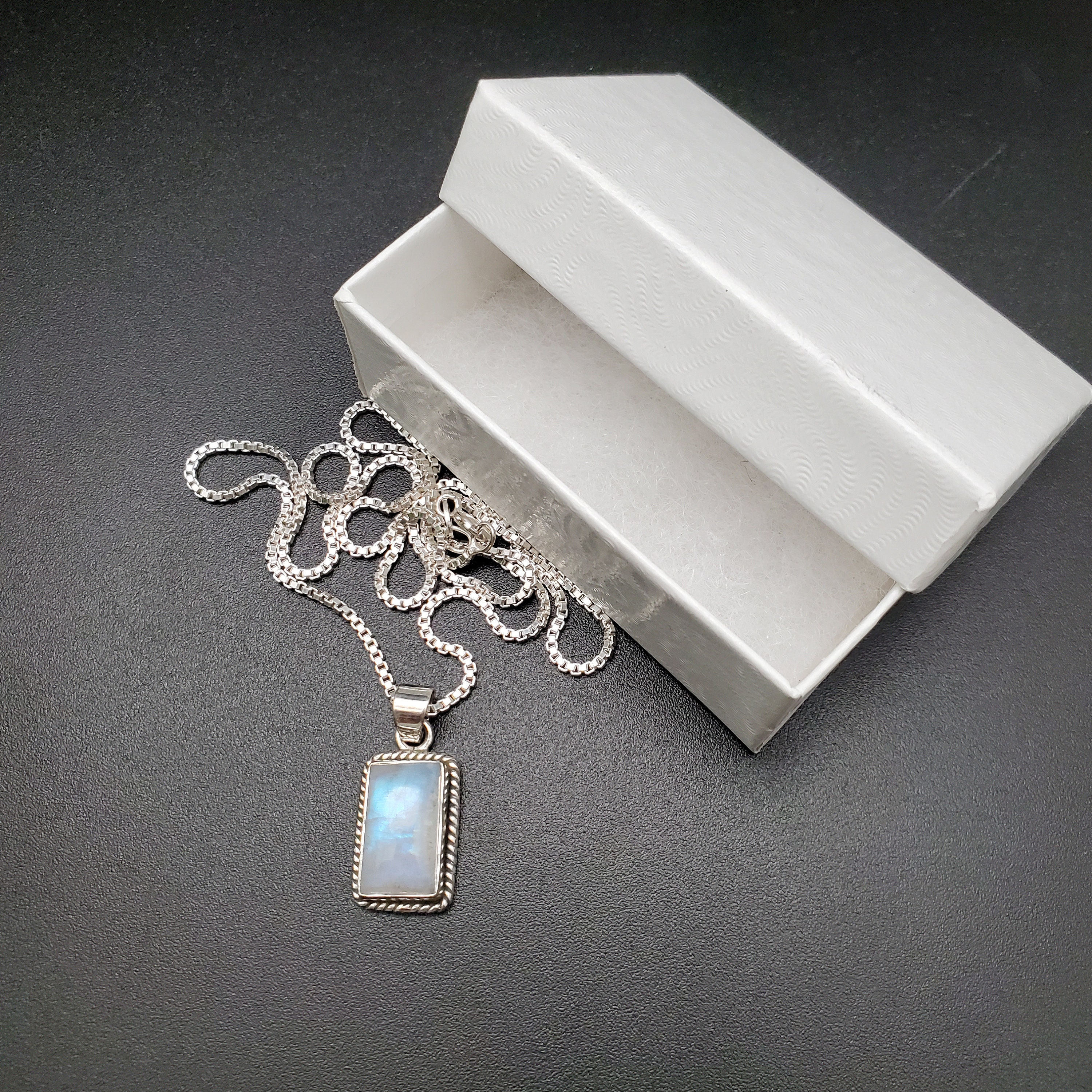 STN #272 | Rectangle Rainbow Moonstone Necklace Pendant With