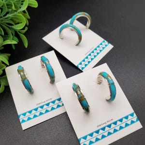 HE#16 | Kingman Turquoise Hoop or Blue Sleeping Beauty Turquoise Hoop Earrings | Sterling Silver Turquoise Hoop Earrings | Turquoise Posts