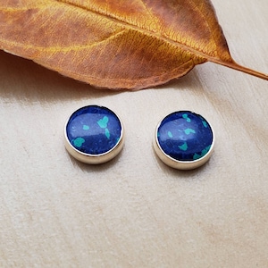 SoCute925 Azurite Malachite Stud Earrings | Azurite Studs | Blue Studs | 8mm Silver Studs | Sterling Silver Stud Earrings | Handmade Jewelry
