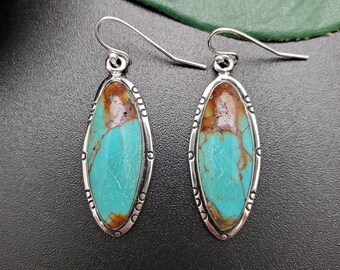 MT #12E Turquoise Earrings | Big Turquoise Dangles | Turquoise Drops | Sterling Silver | Boho Earrings | Turquoise Earrings | Made in USA