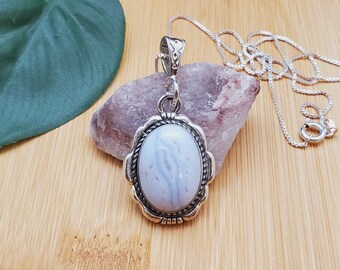 SoCute925 ビッグブルーレースアゲートネックレスペンダント シルバー