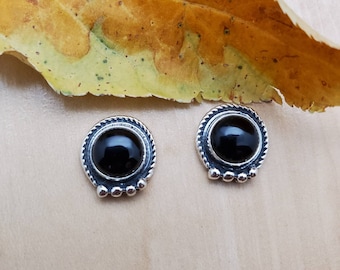 Pendientes de botón de ónix negro SoCute925 / Pendientes de botón negros / Ónix negro / 925 / Pendientes de botón estilo suroeste / Pendientes de plata / Para ella / Hechos en EE. UU.