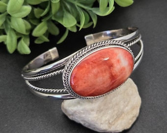 AAC #042 | Lovely Orange Spiny Oyster Bracelet Cuff | Sterling Silver Spiny Oyster Shell Bracelet | Spiny Oyster Shell Southwest Bracelet
