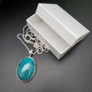 STN #12 | 22x30mm Royston Turquoise Necklace Pendant With Silver Box ...