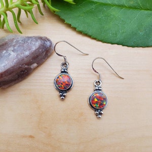SoCute925 Small Red Opal Dangle Earrings | Fire Red Opal Earrings | Sterling Silver Earrings | Red Opal Southwestern Jewelry | Made in USA