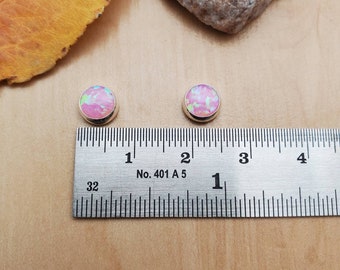 SoCute925 6mm Pink Opal Studs | Sterling Silver Pink Opal Stud Earrings | Opal Post Earrings | Dainty Pink Jewelry | Small Studs Made in USA