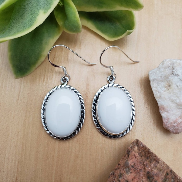 SoCute925 Big White Stone Earrings | White Post Earrings | Big White Southwest Earrings | Sterling Silver Earrings | Big Earring Made in USA