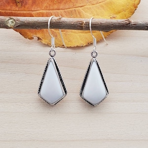 SoCute925 Kite Shape White Buffalo Turquoise Dangle Earrings | Turquoise Southwest Earrings | Sterling Silver Dangle Earrings Made in USA