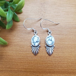 SoCute925 White Buffalo Turquoise Dangle Earrings | Sterling Silver White Turquoise Earrings | Turquoise Southwestern Jewelry Made in USA