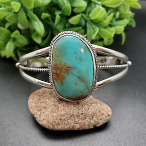 STN #C191 | Arizona Turquoise Cuff Bracelet | Sterling Silver Turquoise Bracelet | Big Turquoise Southwest Bracelet Cuff | Gift For Her