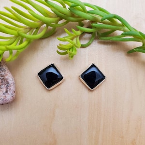 SoCute925 8mm Square Black Studs | Black Onyx Studs | Black Studs | Sterling Silver Studs | Square Studs | 925 Stud Earrings | Black Jewelry