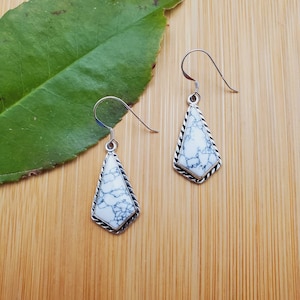 SoCute925 Kite Shape White Buffalo Turquoise Dangle Earrings | White Turquoise Earrings | Sterling Silver Southwest Earrings | Made in USA