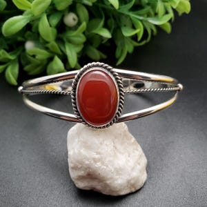 STN #C264 | Lovely Carnelian Crystal Cuff Bracelet | Dainty Sterling Silver Carnelian Bracelet Cuff | Boho Carnelian Bracelet | Gift For Her