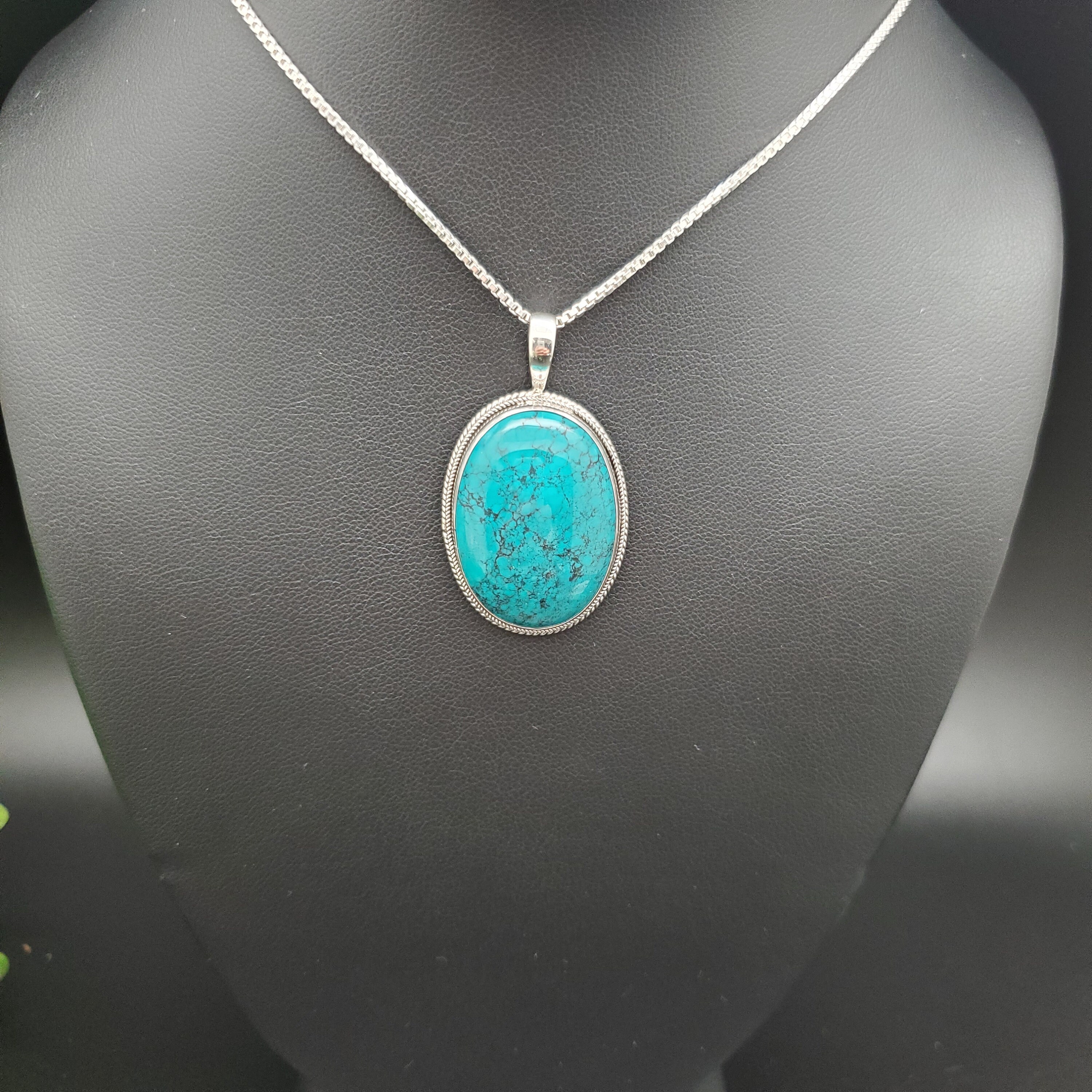 STN #12 | 22x30mm Royston Turquoise Necklace Pendant With Silver Box ...