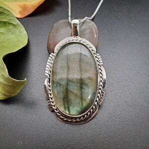 STN #347 | Große Labradorit Halskette Anhänger Optionen mit Silber Kette Halskette | Sterling Silber grau Labradorit Anhänger | Hergestellt in den USA