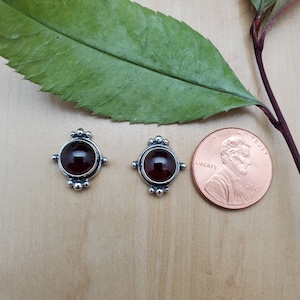SoCute925 Small Red Garnet Post Earrings | Garnet Stud Earrings | Sterling Silver Red Healing Stone Earrings | Dainty Red Garnet Earrings