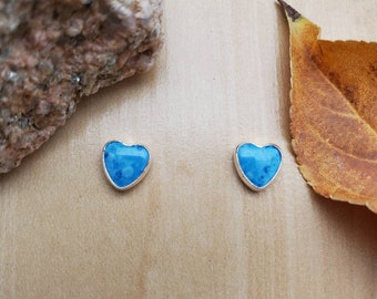 SoCute925 6mm Blue Denim Studs | Sterling Silver Small Post Earrings | Denim Blue Heart Shape Studs | Small Denim Lapis Jewelry Made in USA