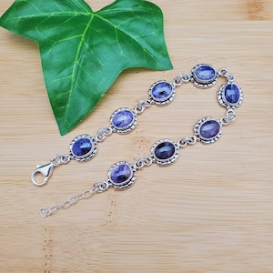 SoCute925 Purple Charoite Bracelet | Oval Shape Sterling Silver Charoite Link Bracelets | Link Bracelet | Minimalist Bracelet | Made in USA