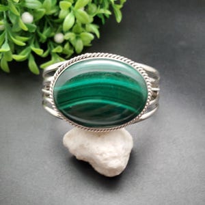 STN #C295 | Big Green Malachite Bracelet Cuff | Southwest Malachite Cuff Bracelet | Sterling Silver Green Stone Bracelet | Gift For Her