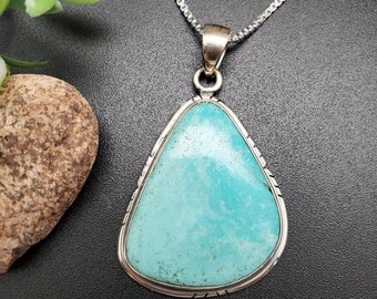 IGM#11 | Arizona Turquoise Pendant With Silver Chain | Sterling Silver Turquoise Necklace Pendant | Kingman Turquoise Southwestern Jewelry