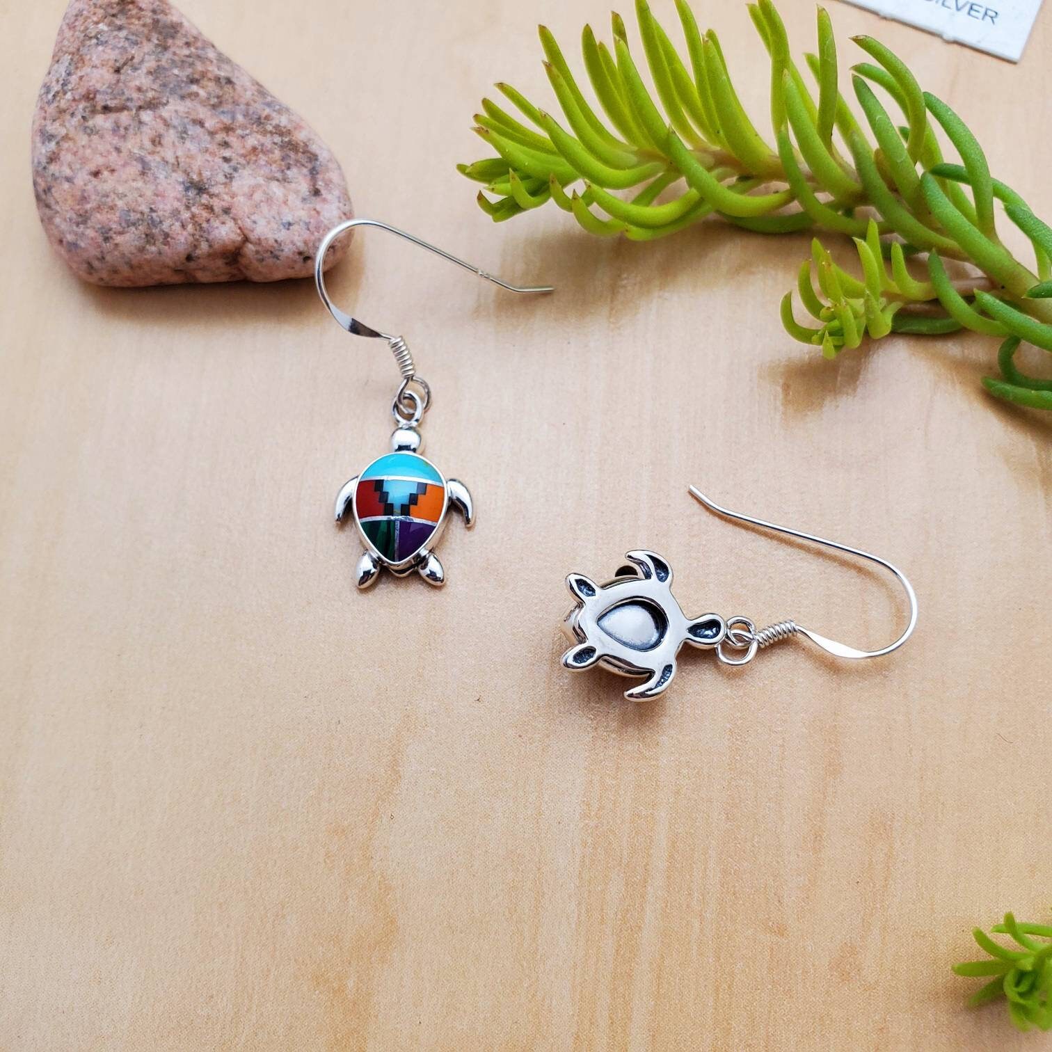 Sea Turtle Inlay Socute925 Sea Turtle Earrings | Colorful Inlay Earrings | Small Turtle ...