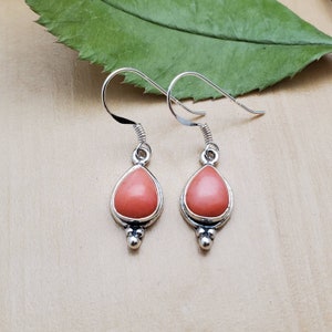 Brincos de coral rosa de bambu SoCute925 | Brincos de coral de prata esterlina | Lágrima de coral rosa | Brincos rosa | Brincos do sudoeste feitos nos EUA