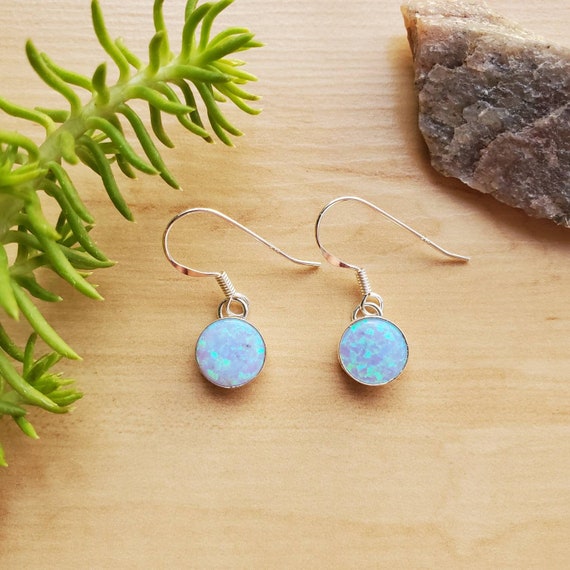 Buy Socute925 8mm Simple Blue Opal Dangle Earrings Minimalist Blue Opal Earrings Small Sterling Silver Earrings Small Earrings Made in USA Online in India Etsy