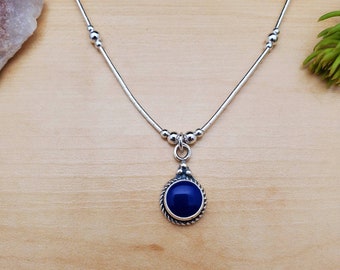 SoCute925 Blue Lapis Necklace Pendant With Liquid Silver Necklace 18" | Sterling Silver Necklace |Liquid Silver Blue Necklace | Made in USA