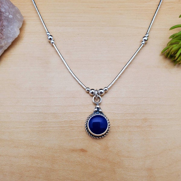 SoCute925 Blue Lapis Necklace Pendant With Liquid Silver Necklace 18" | Sterling Silver Necklace |Liquid Silver Blue Necklace | Made in USA