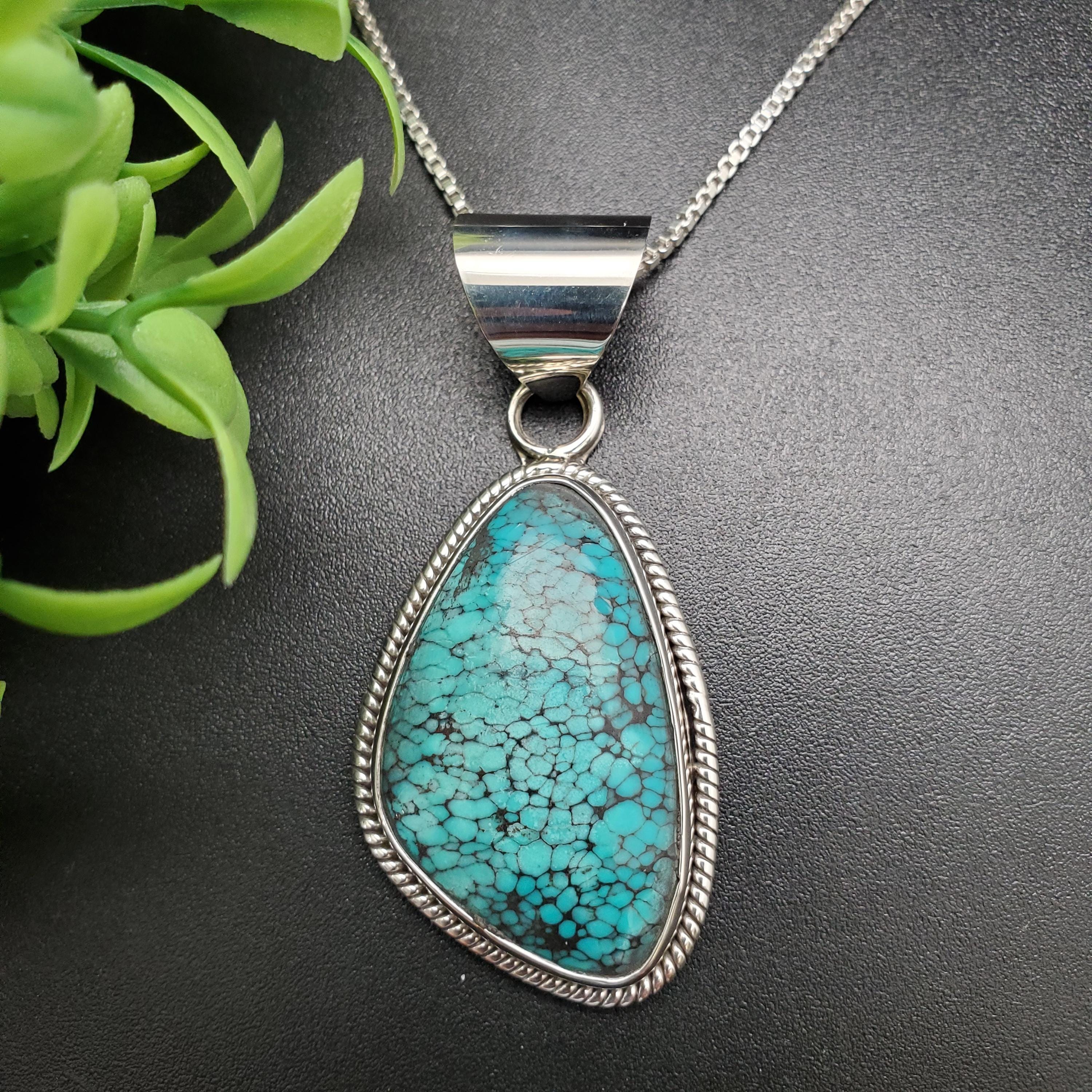 STN #15 | Natural Turquoise Necklace Pendant With Silver Chain Necklace ...