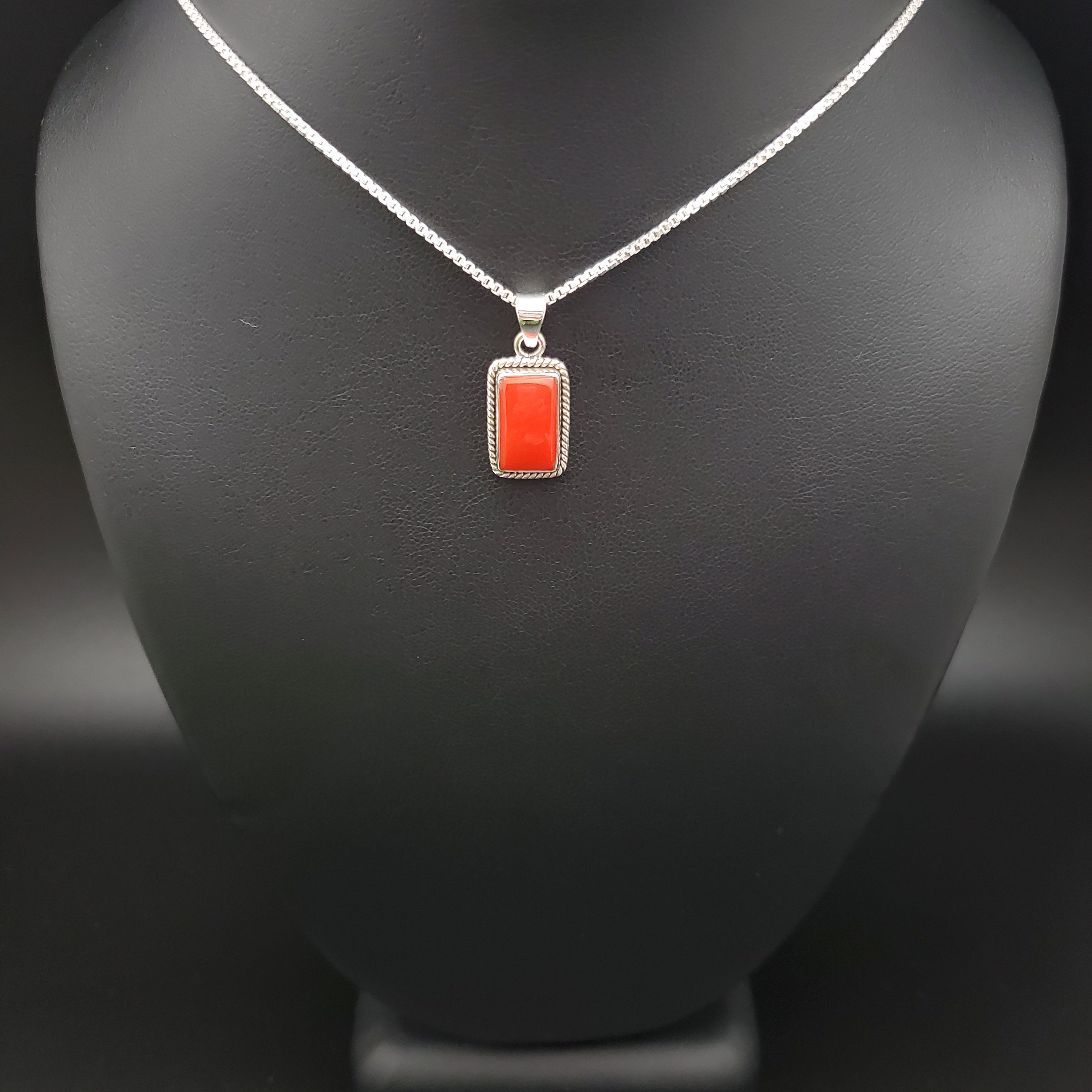STN #265 | 8x14mm Rectangle Red Coral Necklace Pendant With