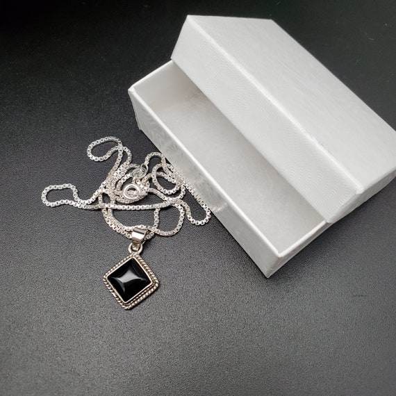 STN #222 | 10mm Square Black Onyx Necklace Pendant With