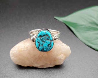 J #R14 Zierlicher Damenring mit Blauem Türkis | Dornröschen Türkis Ring | Sterling Silber Türkis Ring | Hergestellt in den USA