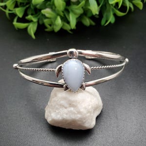 STN #C341 | Sea Turtle Cuff Bracelet | Blue Lace Agate Sea Turtle Bracelet Cuff | Sterling Silver Blue Lace Agate Bracelet | Gift For Her
