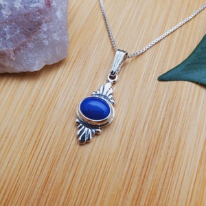 SoCute925 Small Blue Lapis Necklace Pendant With Silver Box Chain Necklace 18 inches | Sterling Silver Southwest Necklace | Boho Made in USA