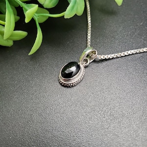 STN #232 | Dainty Oval Black Onyx Necklace Pendant With Options of Silver Chain | Sterling Silver Black Agate Southwestern Pendant Necklace