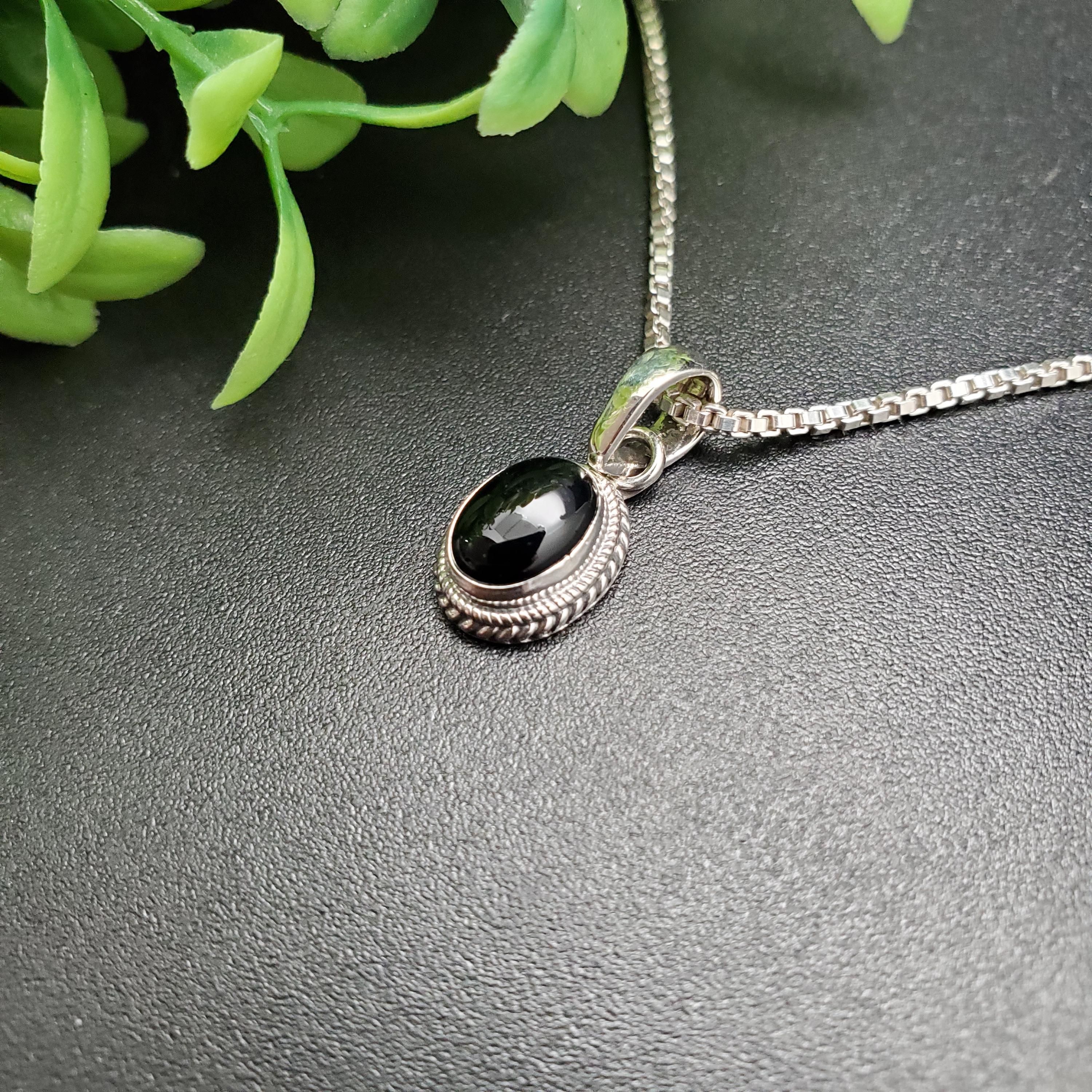 STN #232 | Dainty Oval Black Onyx Necklace Pendant With Options of