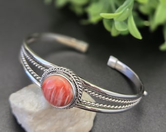 AAC #043 | Lovely Orange Spiny Oyster Bracelet Cuff | Sterling Silver Spiny Oyster Shell Bracelet | Spiny Oyster Shell Southwest Bracelet