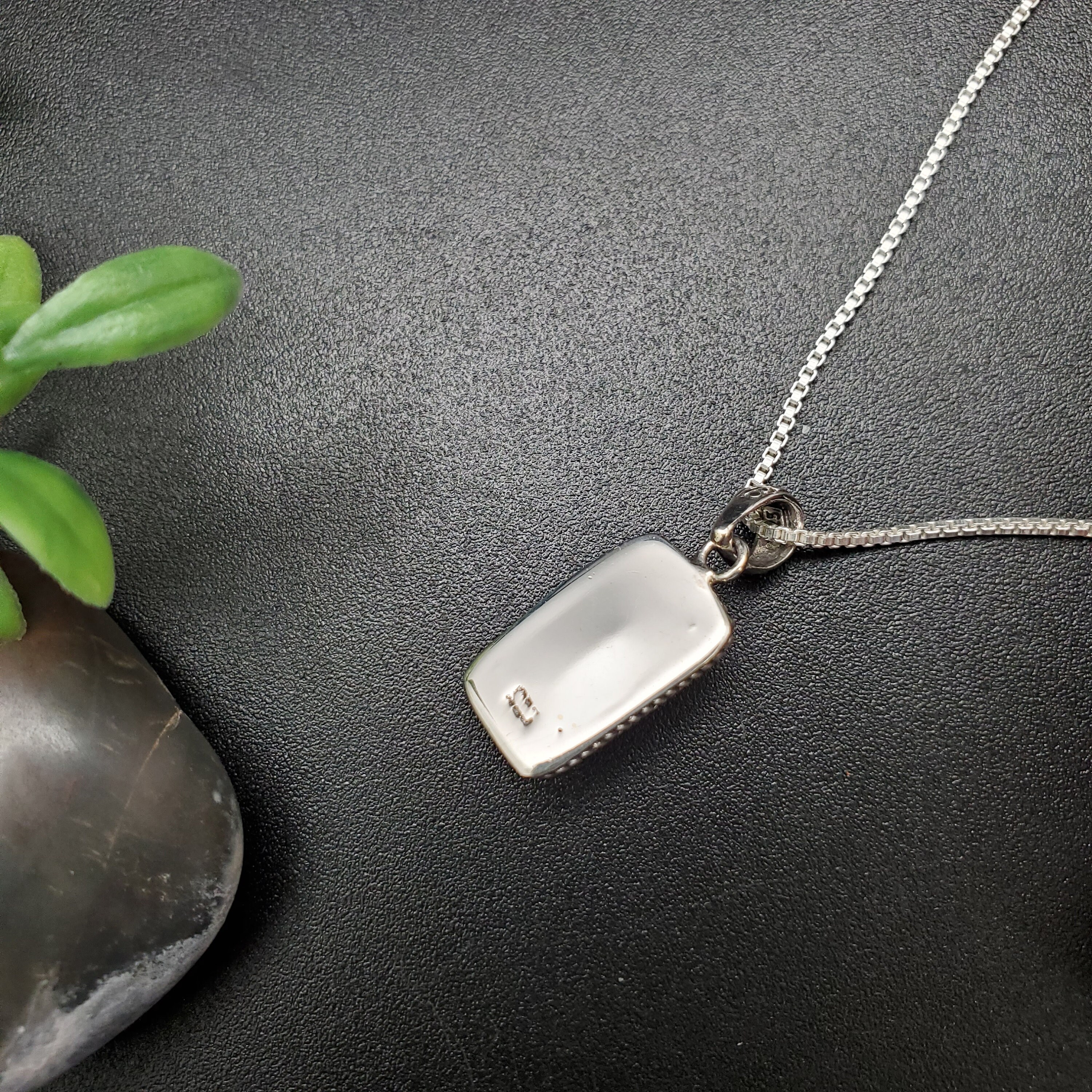 STN #60 | 7x14mm Rectangle Black Onyx Necklace Pendant With Silver